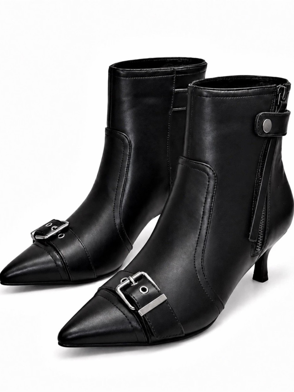 Coutgo women’s kitten heel ankle boots black size 8.5 pointed toe buckle